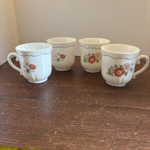 Arcopal Paradise Cups Teacups Coffee Milk Glass Fine China France Pink Flowers-4